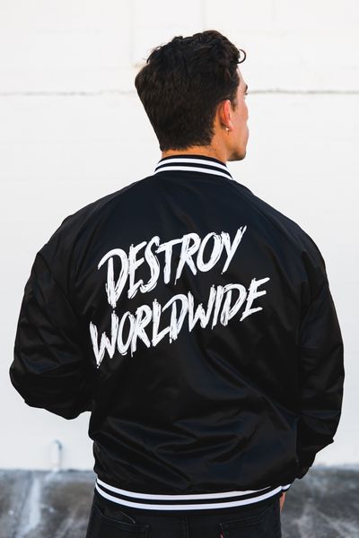 Embroidered Destroy Worldwide Bomber Jacket - Destroy A Drum