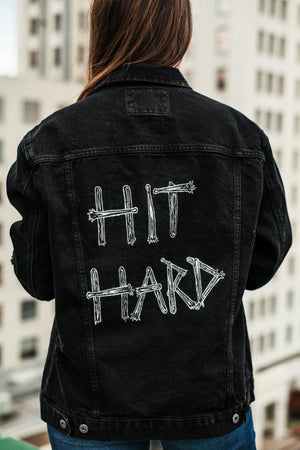 1 OF 1 Hand Painted Embroidered Hit Hard Denim Jacket