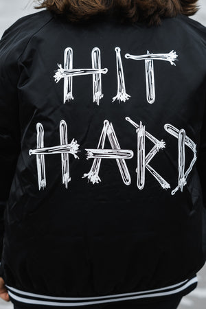Embroidered Hit Hard Bomber Jacket