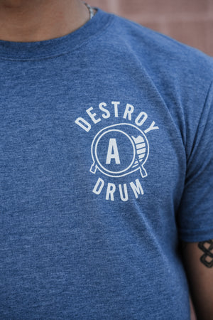 Destroy A Drum Signature Logo Blue Heather Tee