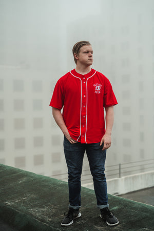 Embroidered Destroy A Drum Red Baseball Jersey