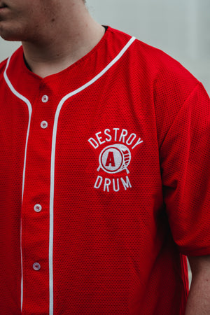 Embroidered Destroy A Drum Red Baseball Jersey