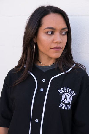 Embroidered Destroy A Drum Black Baseball Jersey
