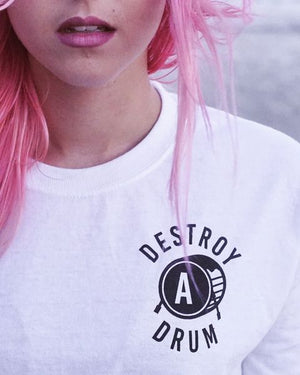Destroy A Drum White Long Sleeve